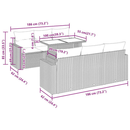 Set Divani da Giardino 7pz con Cuscini Grigio Polyrattan Acacia | homemem39