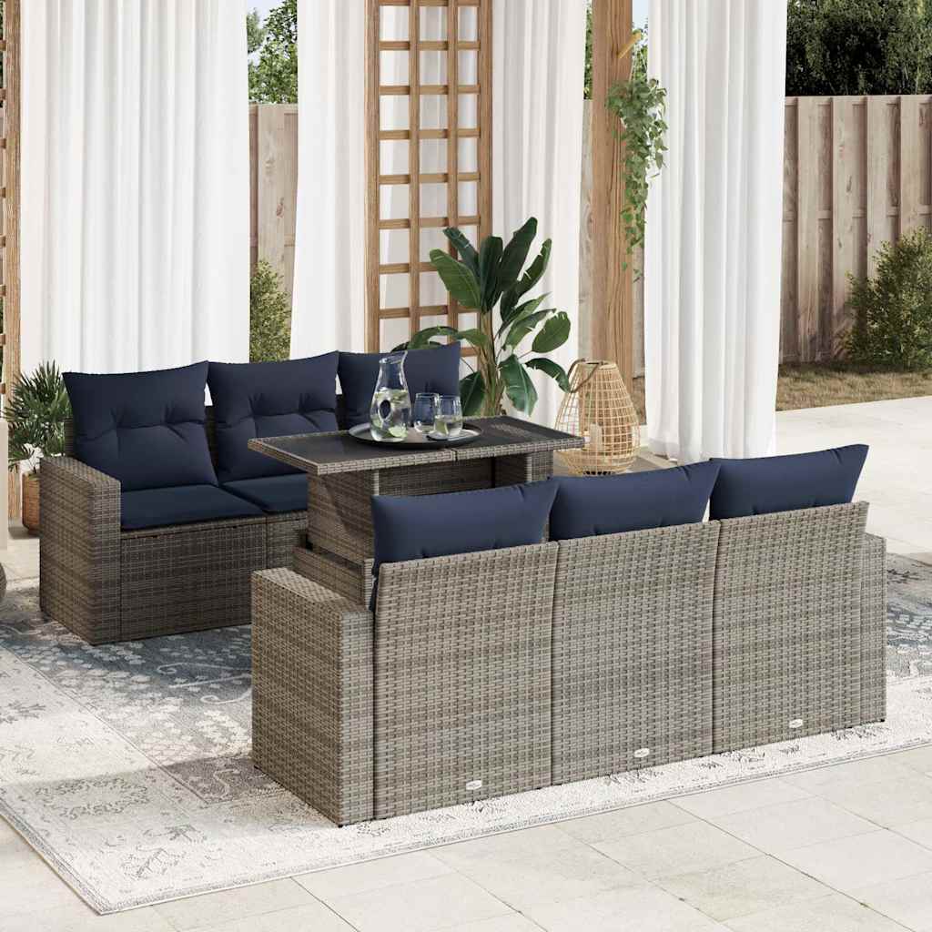 Set Divani da Giardino 7pz con Cuscini Grigio Polyrattan Acacia | homemem39