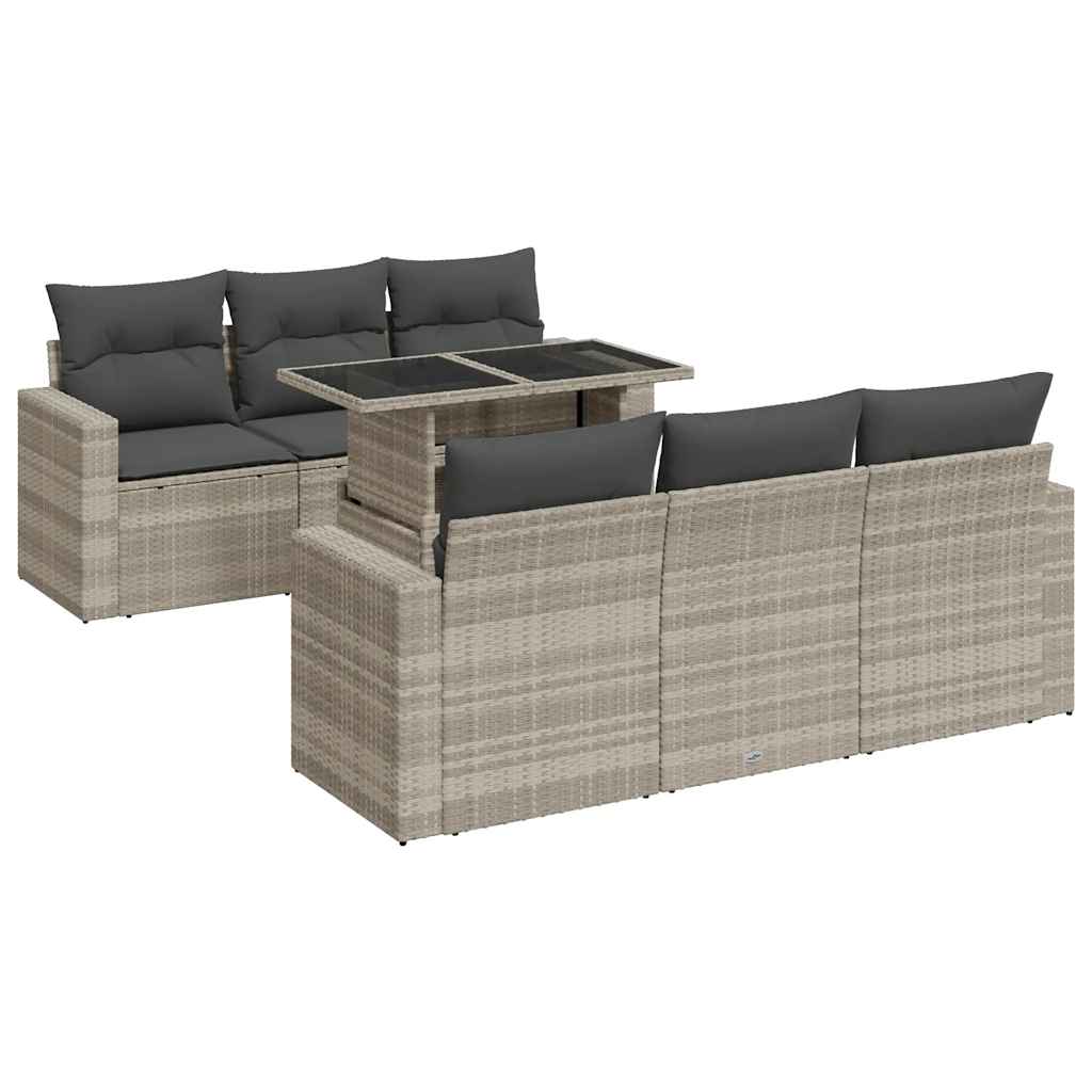 Set Divani da Giardino 7pz con Cuscini Grigio Chiaro Polyrattan | homemem39