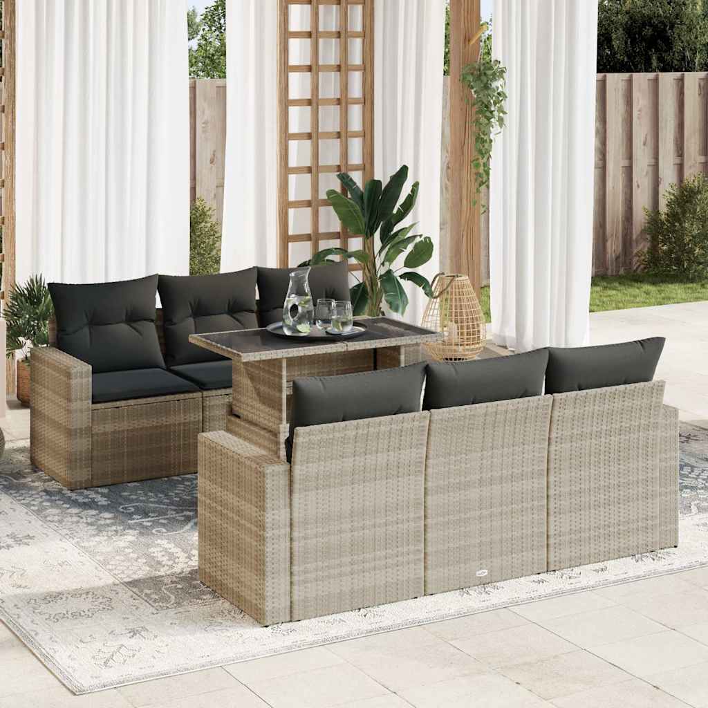 Set Divani da Giardino 7pz con Cuscini Grigio Chiaro Polyrattan | homemem39