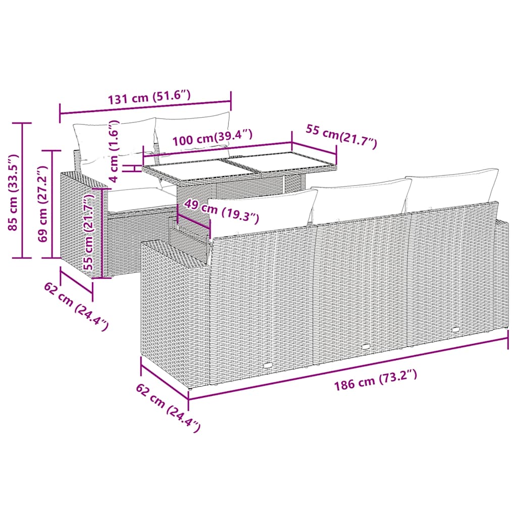 Set Divani da Giardino 7 pz con Cuscini Marrone in Polyrattan - homemem39