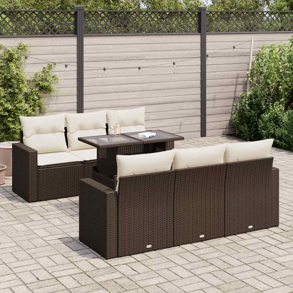 Set Divani da Giardino 7 pz con Cuscini Marrone in Polyrattan | homemem39