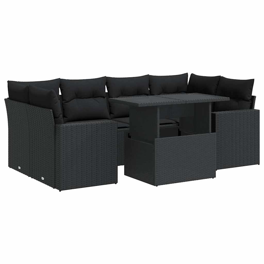 Set Divani da Giardino con Cuscini 7pz Nero Polyrattan | homemem39