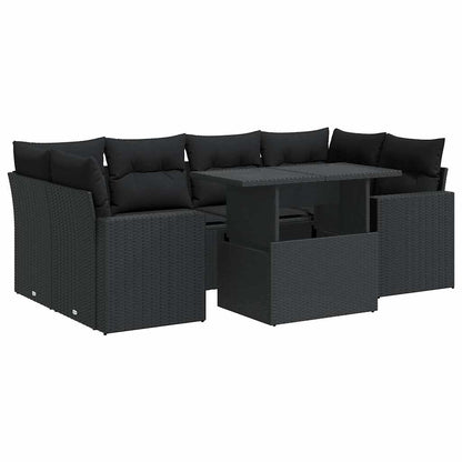 Set Divani da Giardino con Cuscini 7pz Nero Polyrattan | homemem39