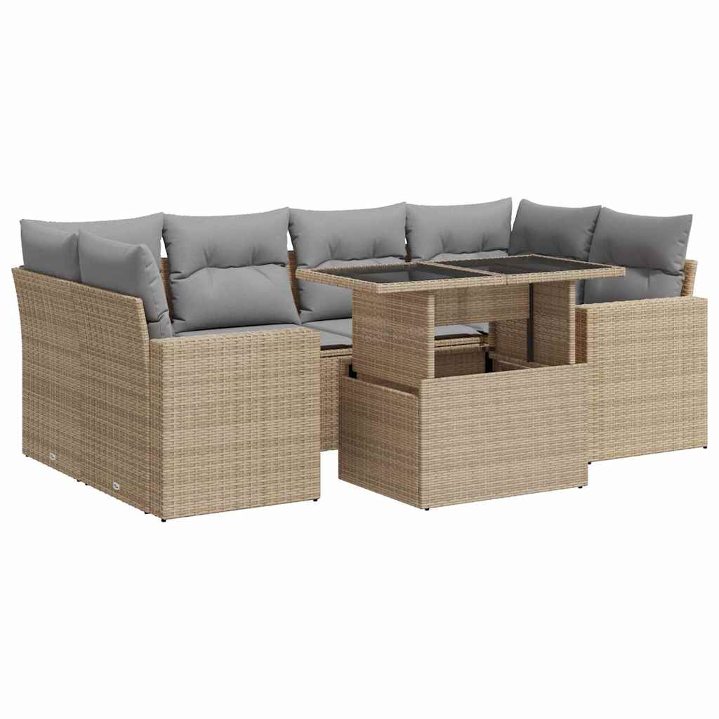 Set Divani da Giardino 7 pz con Cuscini Beige in Polyrattan - homemem39