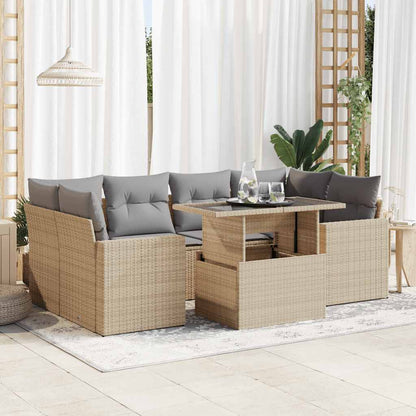 Set Divani da Giardino 7 pz con Cuscini Beige in Polyrattan