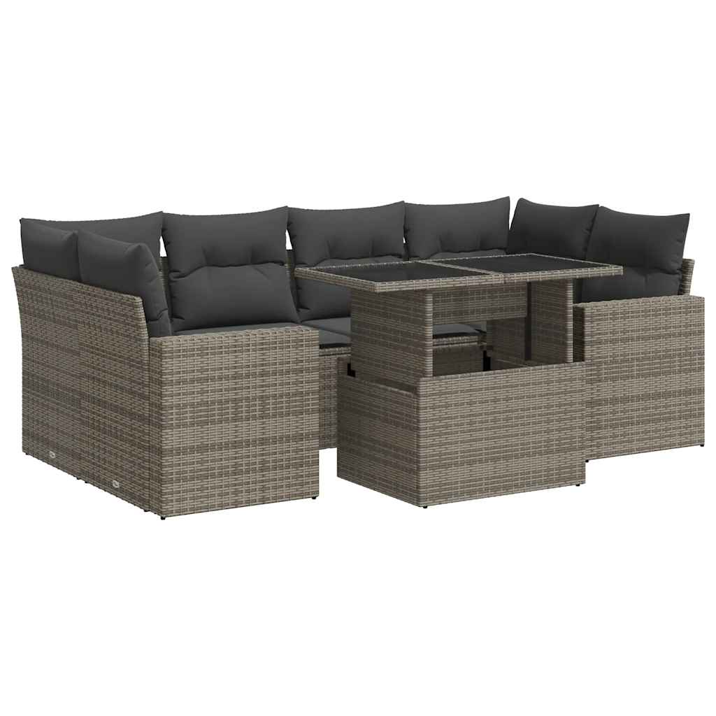 Set Divani da Giardino 7 pz con Cuscini Grigio in Polyrattan - homemem39