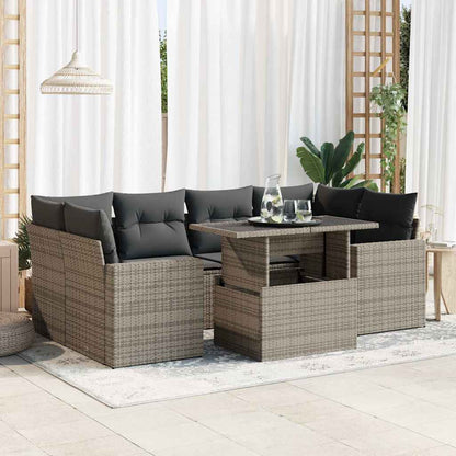 Set Divani da Giardino 7 pz con Cuscini Grigio in Polyrattan | homemem39