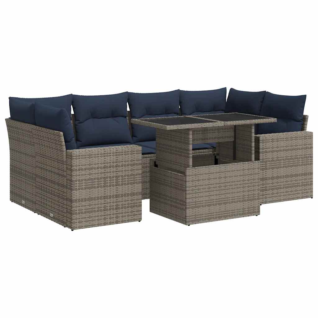 Set Divani da Giardino 7pz con Cuscini Grigio Polyrattan Acacia | homemem39