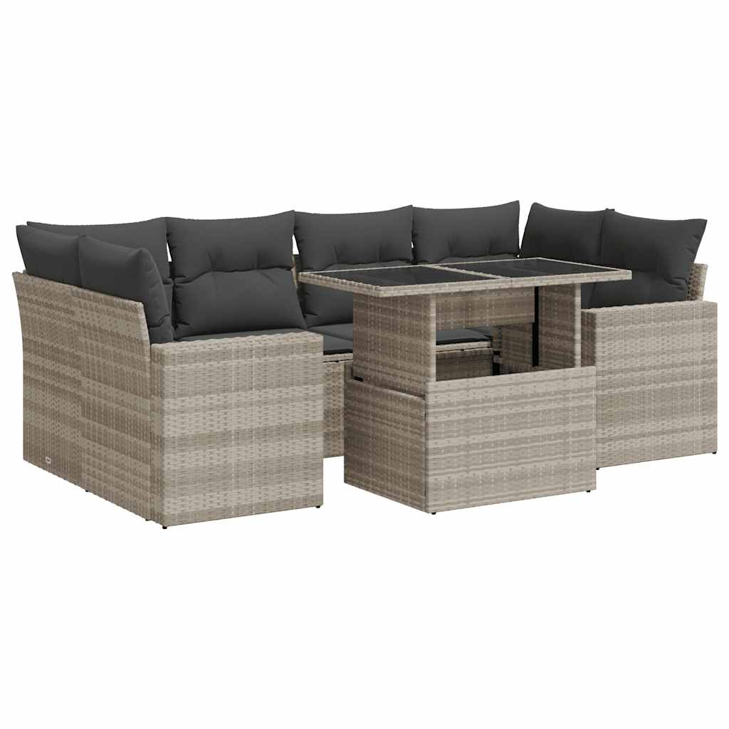 Set Divani da Giardino 7pz con Cuscini Grigio Chiaro Polyrattan | homemem39