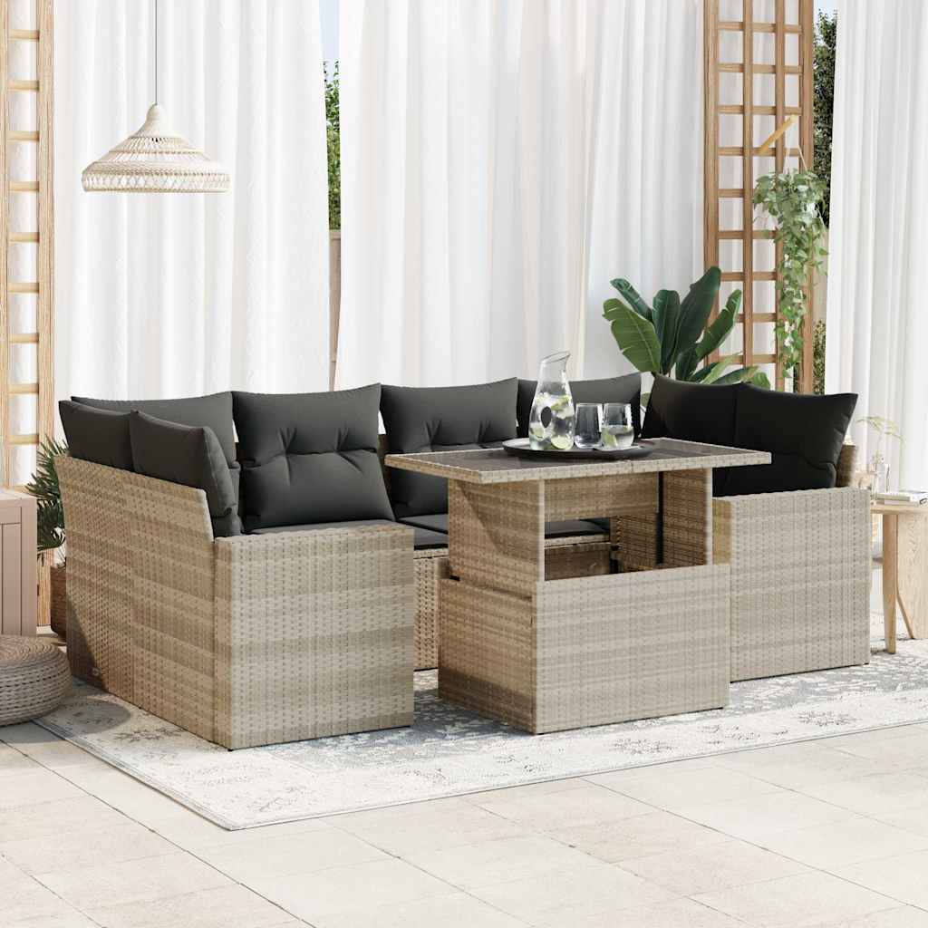 Set Divani da Giardino 7pz con Cuscini Grigio Chiaro Polyrattan | homemem39