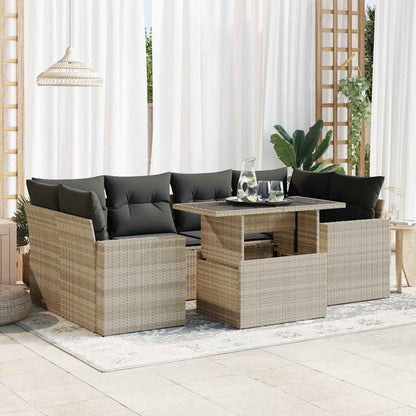 Set Divani da Giardino 7pz con Cuscini Grigio Chiaro Polyrattan | homemem39