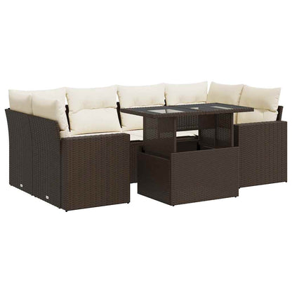 Set Divani da Giardino 7 pz con Cuscini Marrone in Polyrattan | homemem39