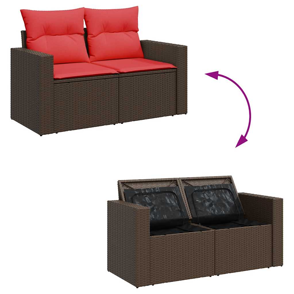 Set Divani Giardino 7 pz con Cuscini Marrone Polyrattan Acacia
