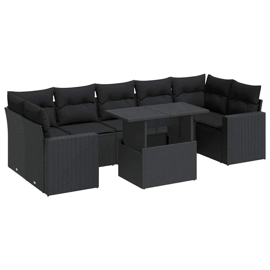 Set Divani da Giardino con Cuscini 8 pz Nero in Polyrattan | homemem39
