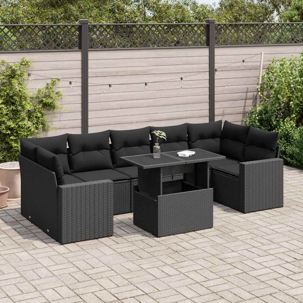 Set Divani da Giardino con Cuscini 8 pz Nero in Polyrattan | homemem39