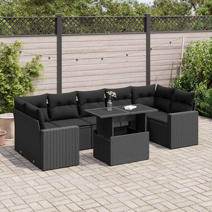 Set Divani da Giardino con Cuscini 8 pz Nero in Polyrattan | homemem39