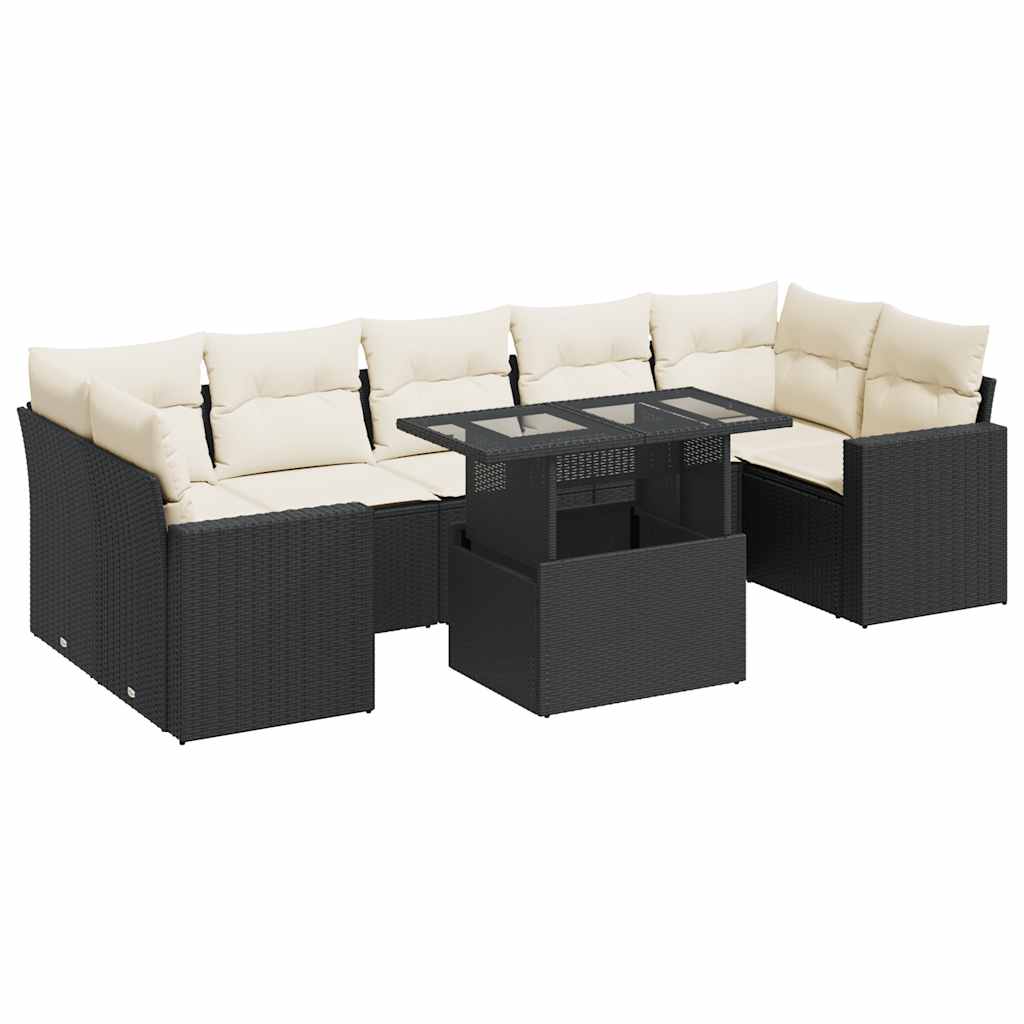 Set Divani da Giardino con Cuscini 8 pz Nero in Polyrattan | homemem39