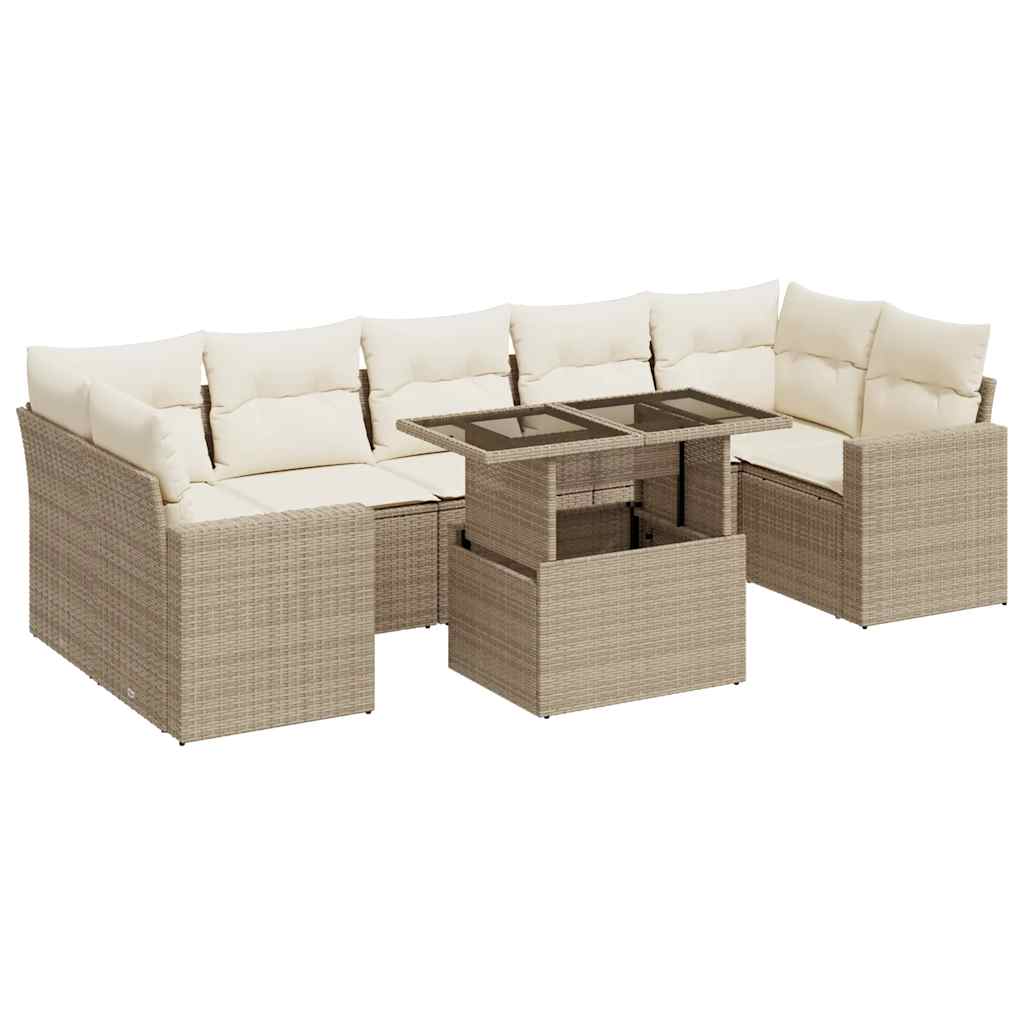 Set Divano da Giardino 8 pz con Cuscini Beige in Polyrattan | homemem39