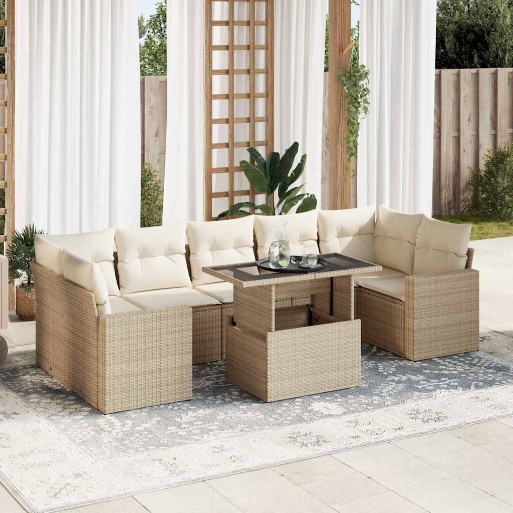 Set Divano da Giardino 8 pz con Cuscini Beige in Polyrattan | homemem39
