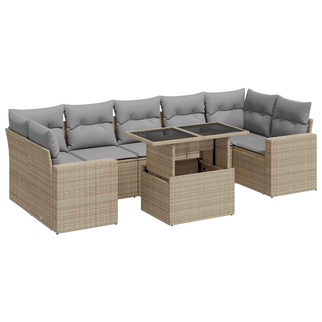 Set Divano da Giardino 8 pz con Cuscini Beige in Polyrattan | homemem39