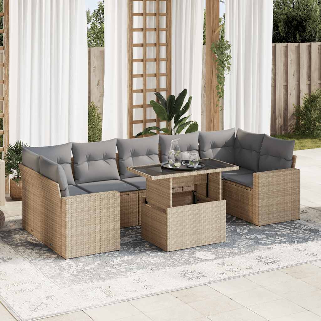 Set Divano da Giardino 8 pz con Cuscini Beige in Polyrattan - homemem39