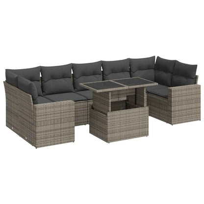 Set Divano da Giardino 8 pz con Cuscini Grigio in Polyrattan | homemem39