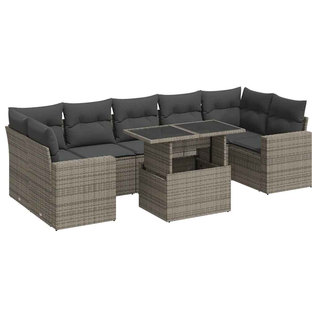 Set Divano da Giardino 8 pz con Cuscini Grigio in Polyrattan - homemem39