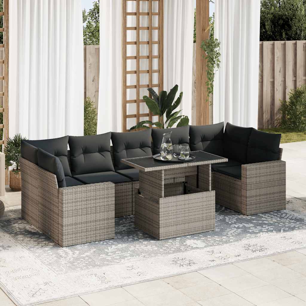 Set Divano da Giardino 8 pz con Cuscini Grigio in Polyrattan | homemem39