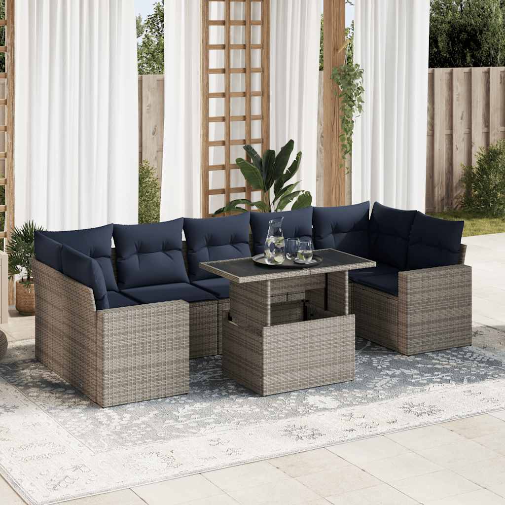 Set Divano da Giardino 8pz con Cuscini Grigio Polyrattan Acacia | homemem39