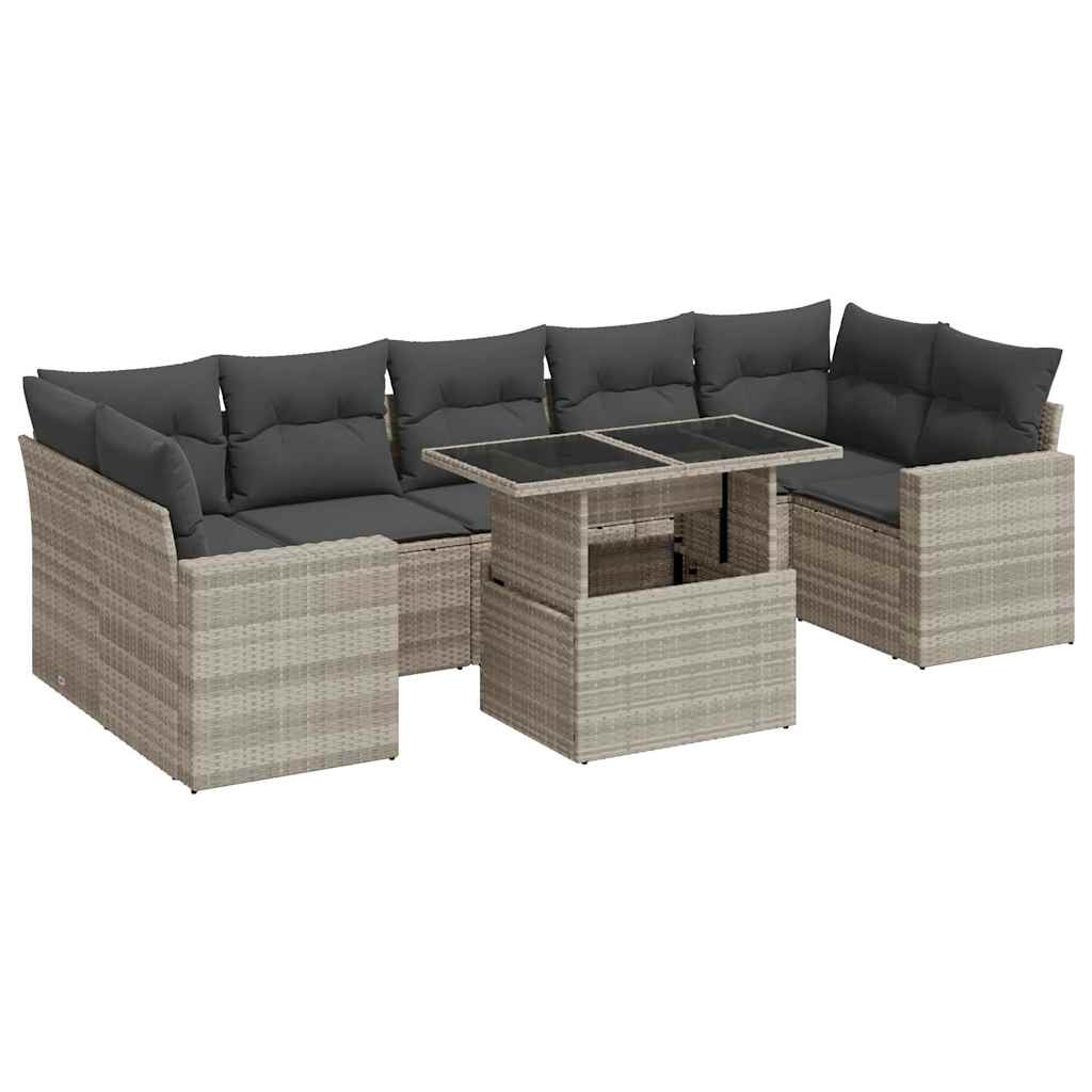 Set Divano da Giardino 8pz con Cuscini Grigio Chiaro Polyrattan | homemem39
