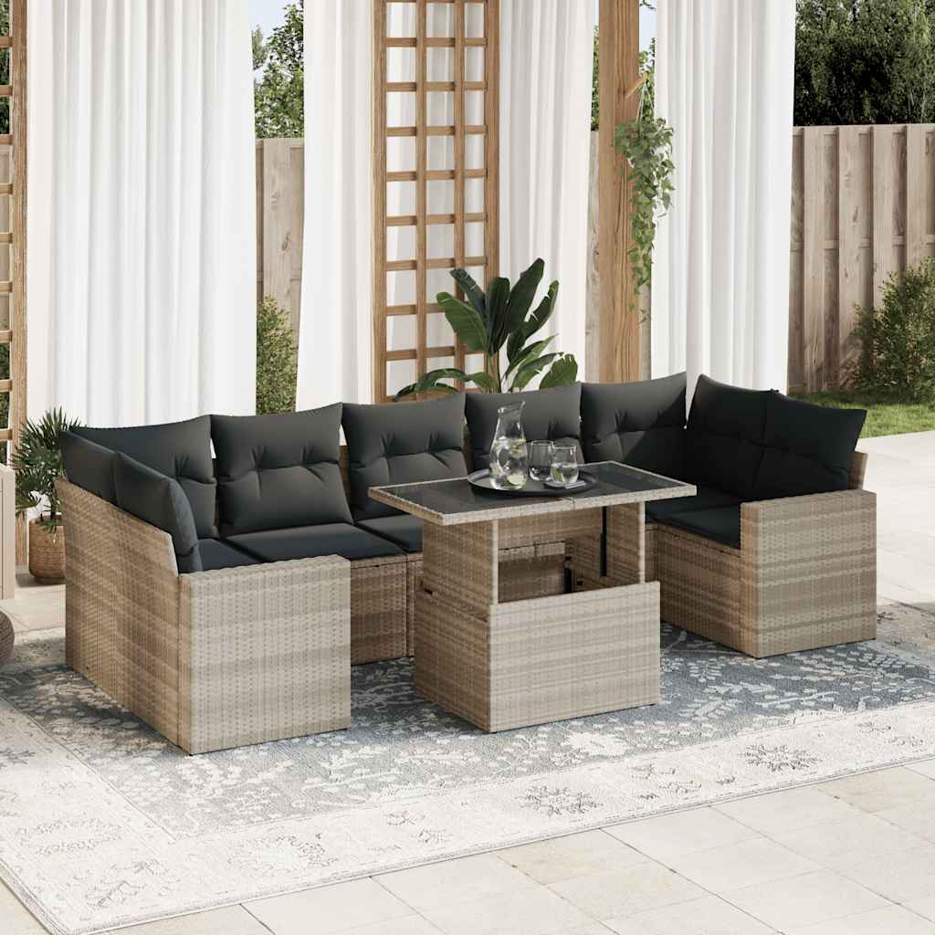 Set Divano da Giardino 8pz con Cuscini Grigio Chiaro Polyrattan | homemem39