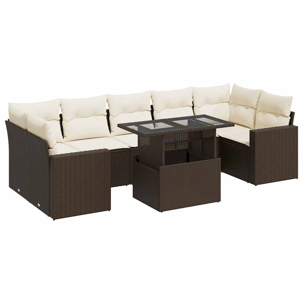 Set Divani da Giardino 8 pz con Cuscini Marrone in Polyrattan - homemem39