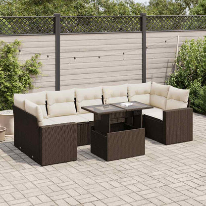 Set Divani da Giardino 8 pz con Cuscini Marrone in Polyrattan | homemem39