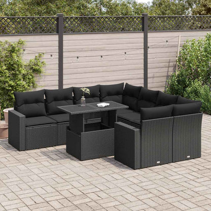 Set Divani da Giardino 9 pz con Cuscini Nero in Polyrattan | homemem39