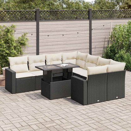 Set Divani da Giardino 9 pz con Cuscini Nero in Polyrattan | homemem39