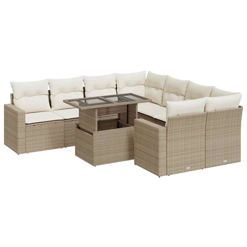 Set Divano da Giardino 9 pz con Cuscini Beige in Polyrattan - homemem39