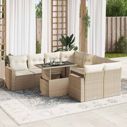 Set Divano da Giardino 9 pz con Cuscini Beige in Polyrattan - homemem39