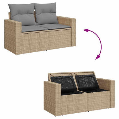 Set Divano da Giardino 9 pz con Cuscini Beige in Polyrattan