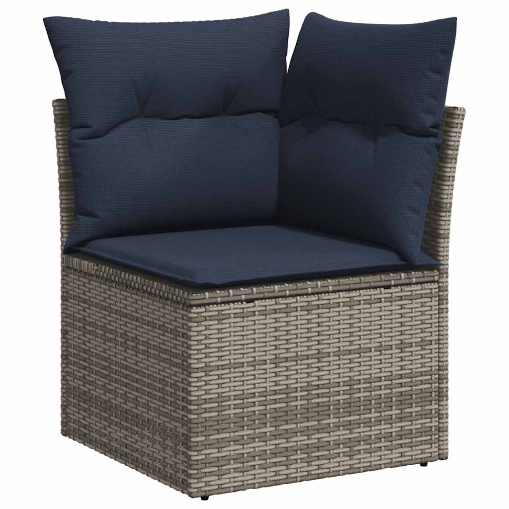 Set Divano da Giardino 9pz con Cuscini Grigio Polyrattan Acacia