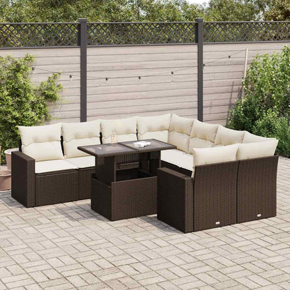 Set Divani da Giardino 9pz con Cuscini Marrone in Polyrattan | homemem39