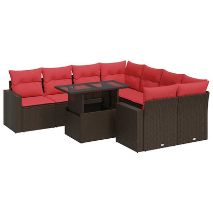 Set Divani Giardino 9 pz con Cuscini Marrone Polyrattan Acacia | homemem39