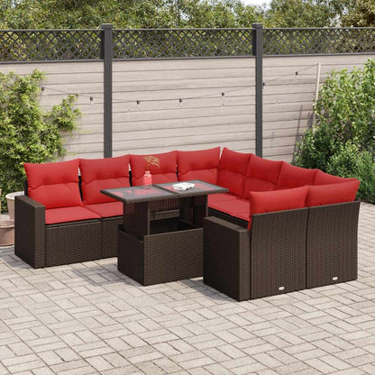 Set Divani Giardino 9 pz con Cuscini Marrone Polyrattan Acacia | homemem39
