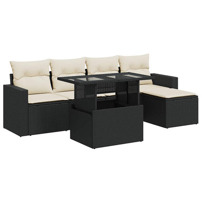 Set Divano da Giardino 6 pz con Cuscini Nero in Polyrattan | homemem39