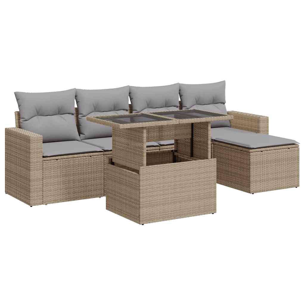 Set Divano da Giardino 6 pz con Cuscini Beige in Polyrattan | homemem39