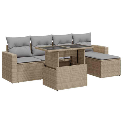 Set Divano da Giardino 6 pz con Cuscini Beige in Polyrattan - homemem39