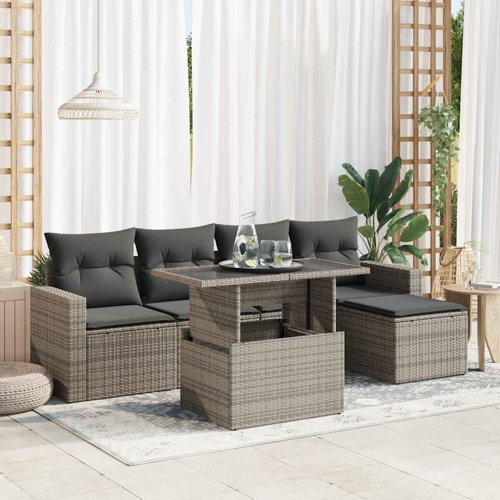 Set Divano da Giardino 6 pz con Cuscini Grigio in Polyrattan | homemem39
