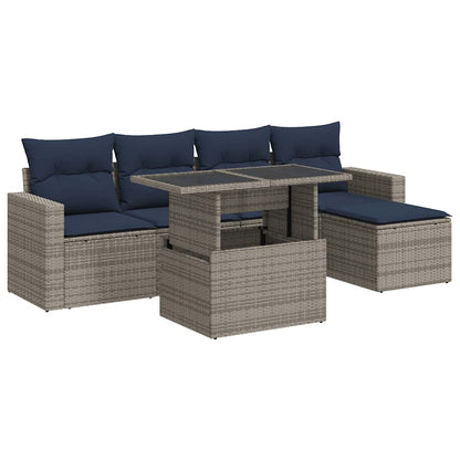 Set Divano da Giardino 6pz con Cuscini Grigio Polyrattan Acacia