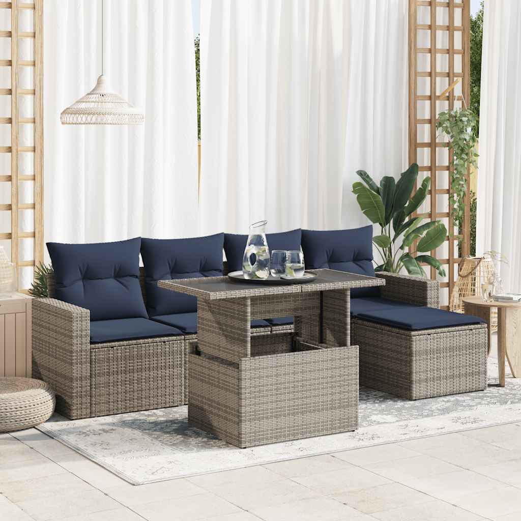 Set Divano da Giardino 6pz con Cuscini Grigio Polyrattan Acacia | homemem39