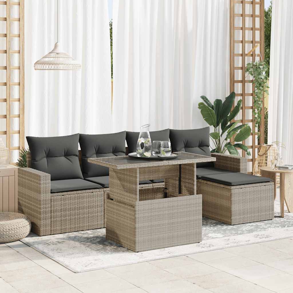 Set Divano da Giardino 6pz con Cuscini Grigio Chiaro Polyrattan - homemem39